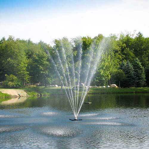 Scott Aerator Belcrest Fountain 1½ HP 230 Volt, Scott Aerator is proud to present the Belcrest 1½-hp fountain. This impressive fountain moves 80 gallons of water per minute up to 30 feet high through eight adjustable brass nozzles, creating a classic, conical shape that will quickly become the focal point in any landscape. GFCI required. Please disconnect power when swimmers are present. Features: 230-volt, 1½ hp, oil-free motor. 80 gallons-per-minute flow rate. Spray pattern measures 30 feet high from 8 in