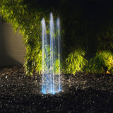 OASE Water Quintet, The Water Quintet offers 5 fountains of varying heights (12-55 inches) and light intensities. The Plug’n Spray feature allows for immediate use. The fountain’s remote control provides convenience and flexibility. The fountain can set up on a range of substrates and has a robust floor plate for protection. The fountain boasts an energy-efficient 12-volt technology.The fountain includes 5 pumps/nozzles, external control unit, transformer and cables. What’s in the Box: Fountain (5 Pumps, 5