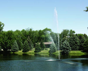 Scott Aerator Clover Fountains 1 HP 230 volt, Scott Aerator's Clover fountains create an impressive cascade of water that sounds as beautiful as it appears. The brass center nozzle of the Clover is surrounded by separate side nozzles which create a spectacular, angled spray pattern similar to the lucky plant it's named for. The brass center nozzle of the ½-hp Clover sprays at heights up to 20 feet, and it’s surrounded by separate side nozzles that create a spectacularly angled spray pattern, projecting wate